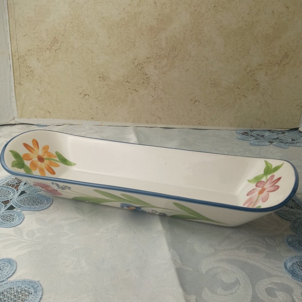 Vintage Laurie Gates Designs 1996 Floral Serving Dish Los Angeles Potteries 12"